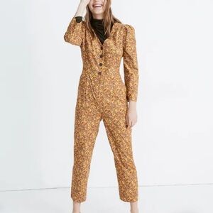 Madewell Corduroy Puff-Sleeve Jumpsuit in Mumbai Floral Size 4